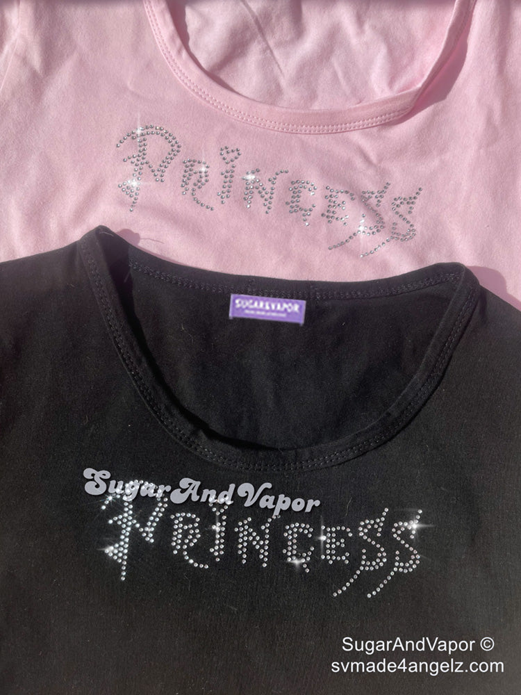 2000s Bling Princess Text Crop Tee