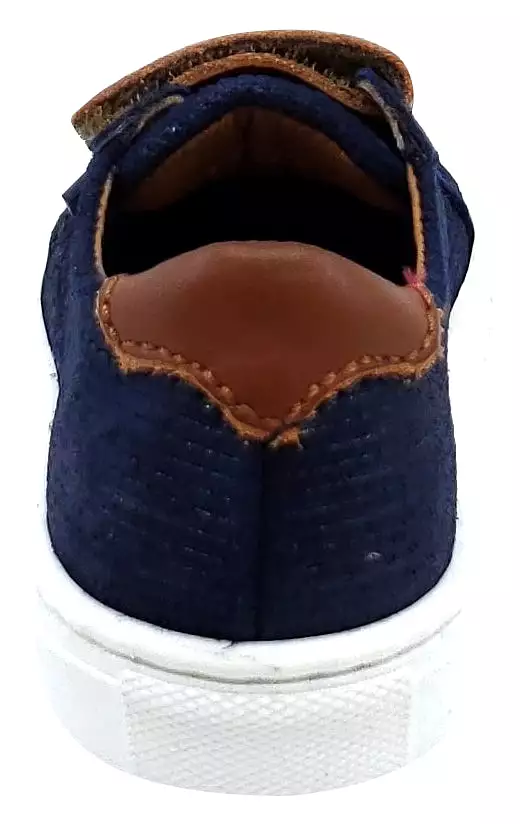 Atlanta Mocassin Boy's Triple Hook and Loop Closure Leather Sneakers, Navy/Brown