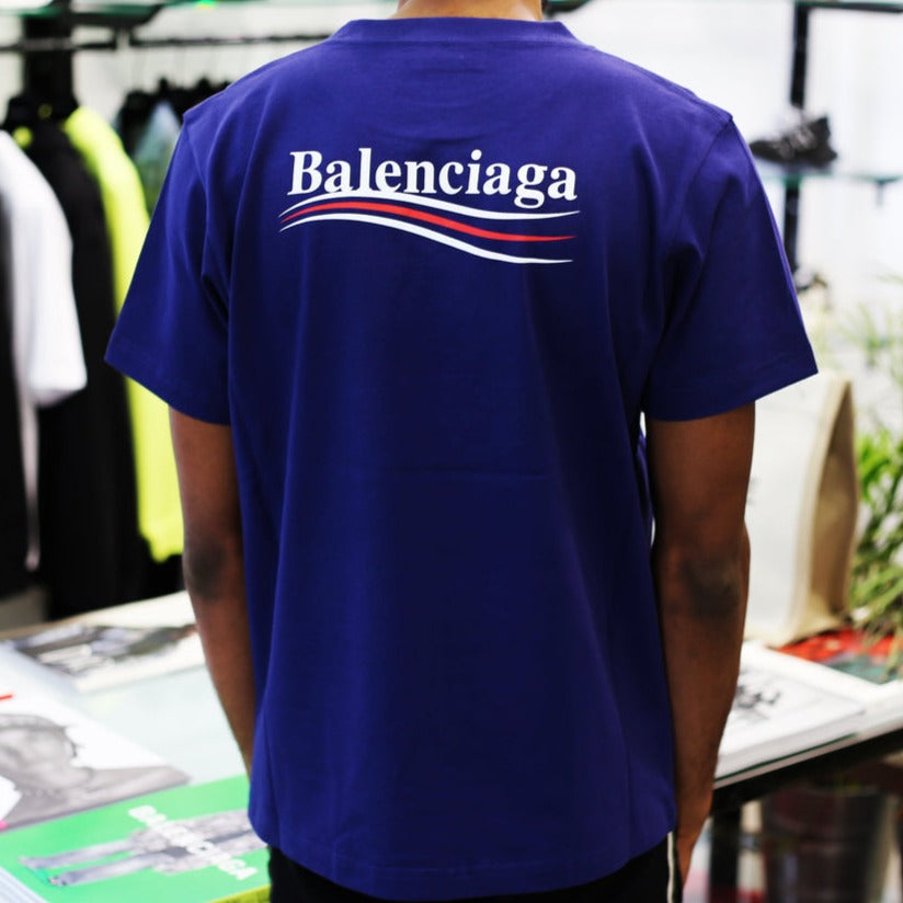 Balenciaga Political Campaign Embroidery Large Fit Tee Blue