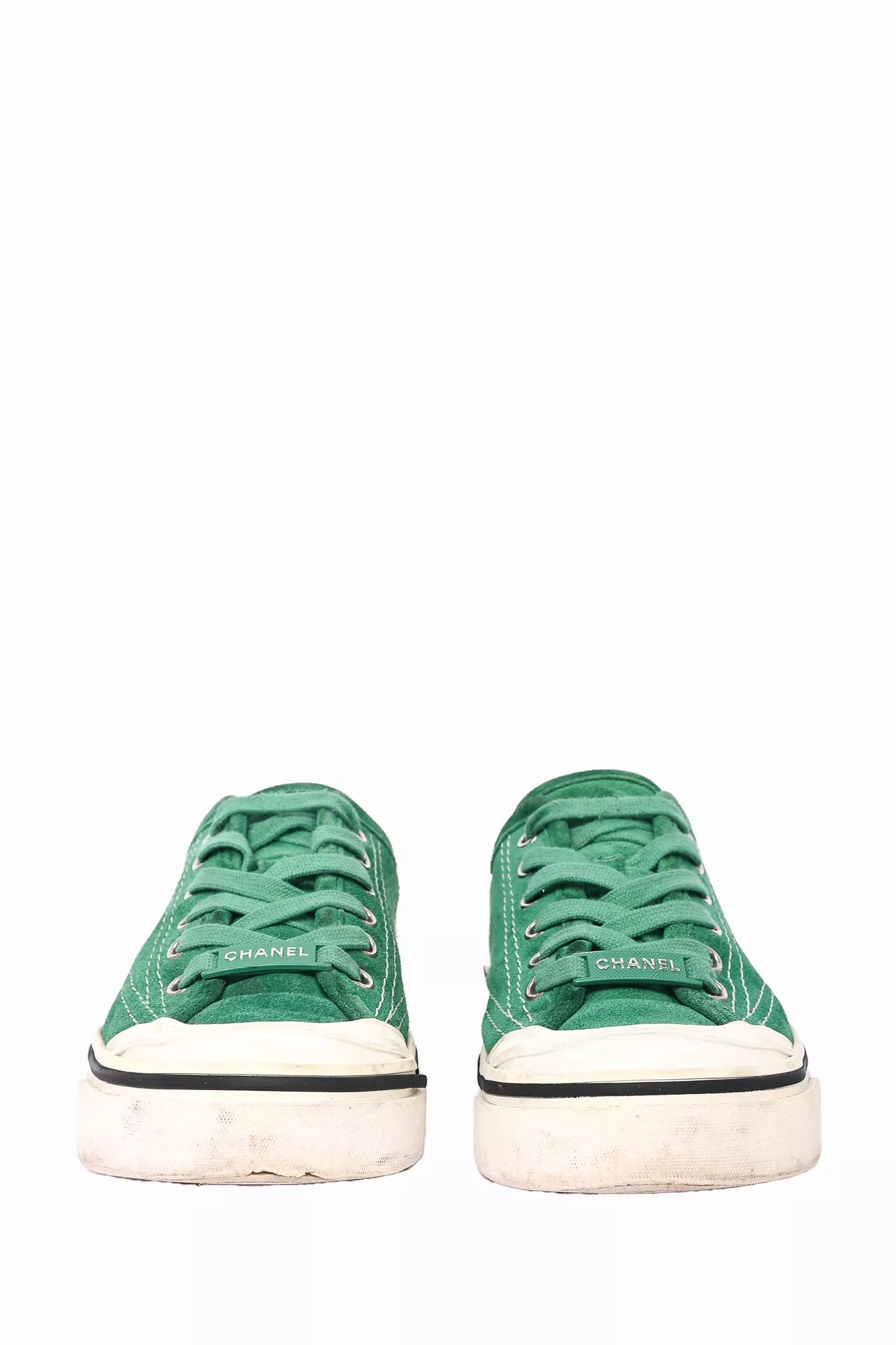 Chanel Green Suede Low Top Sneakers Size 36