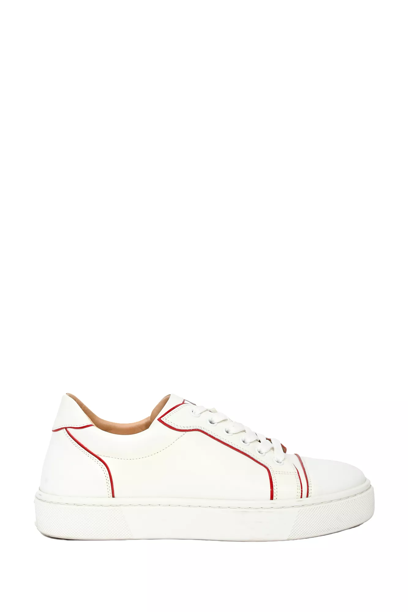 Christian Louboutin White Leather Sneakers with Red Trim Size 39