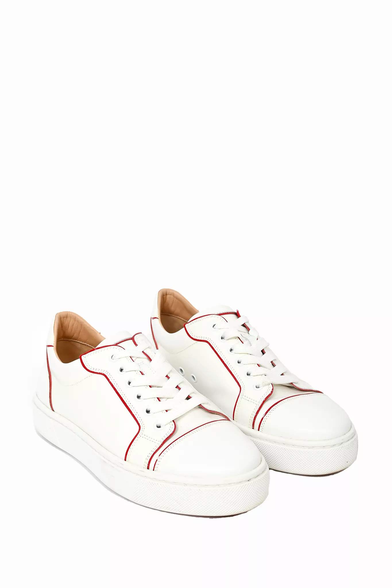 Christian Louboutin White Leather Sneakers with Red Trim Size 39