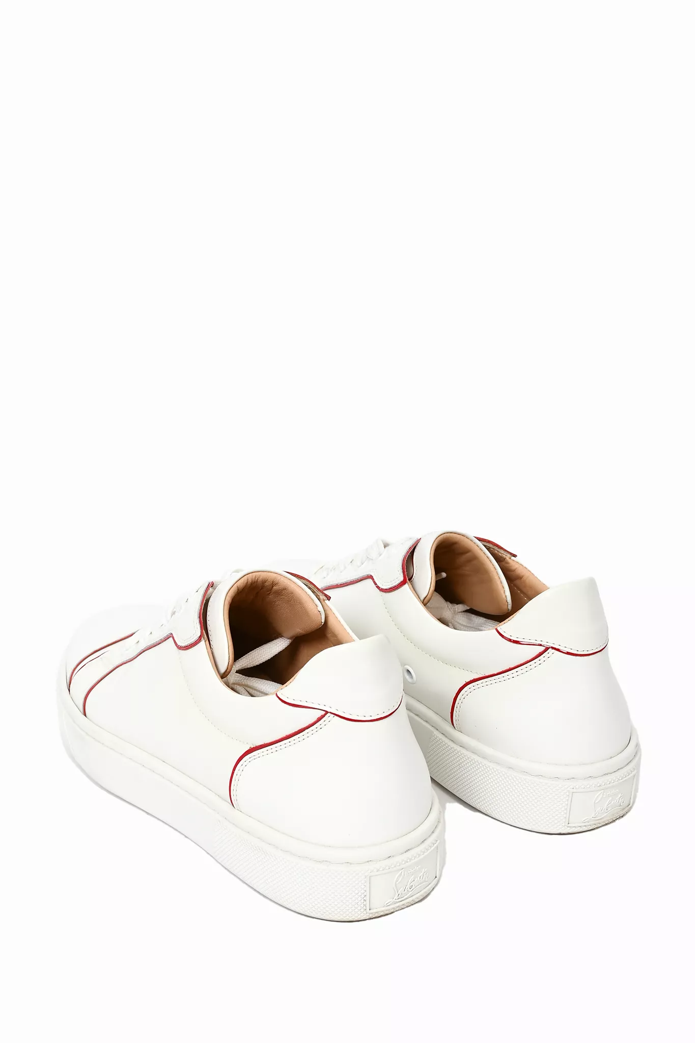 Christian Louboutin White Leather Sneakers with Red Trim Size 39