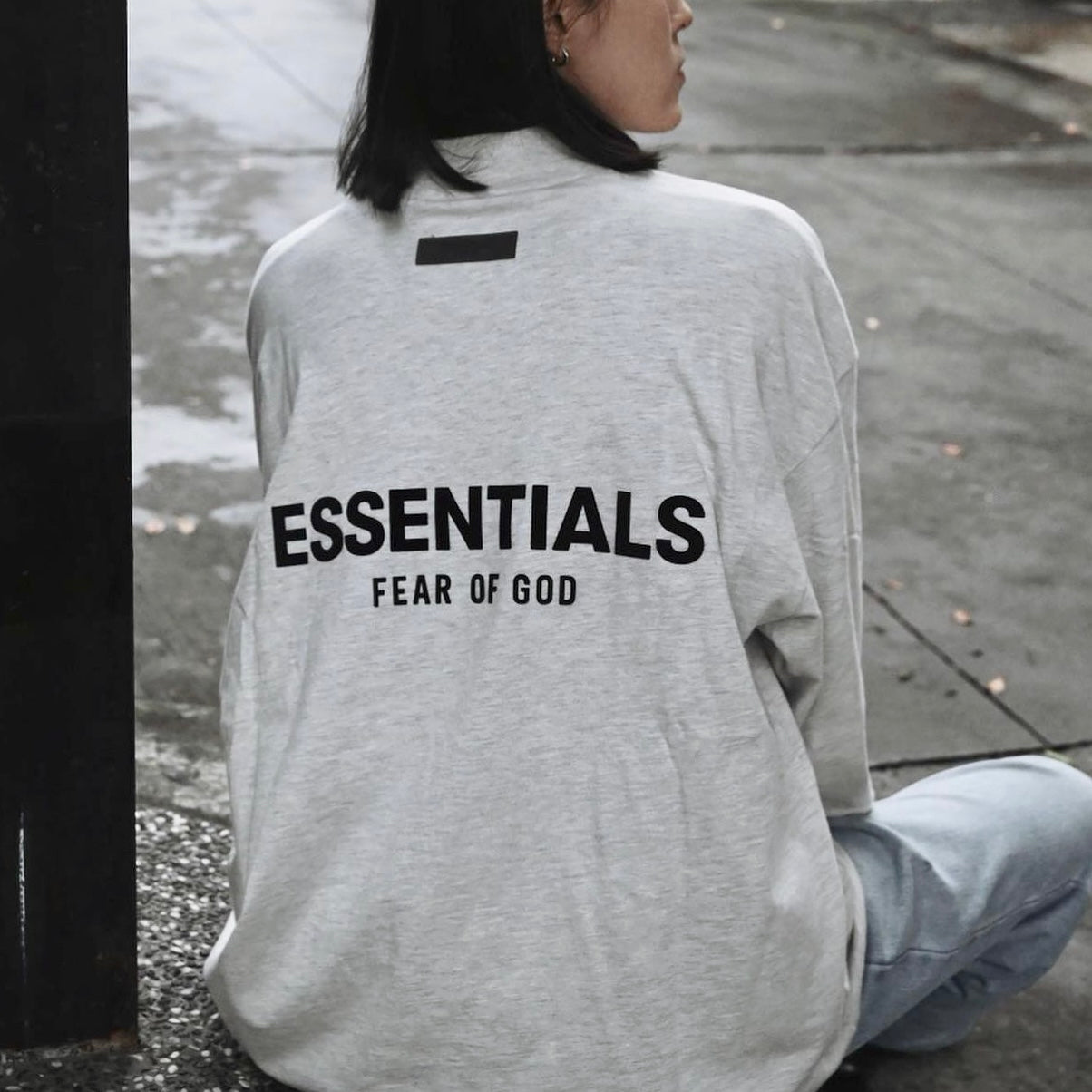 FEAR OF GOD Essentials Felt Logo Long Sleeve Tee Light Oatmeal