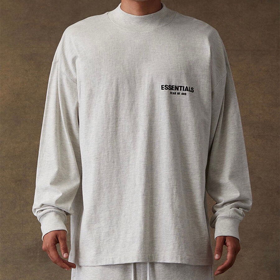 FEAR OF GOD Essentials Felt Logo Long Sleeve Tee Light Oatmeal