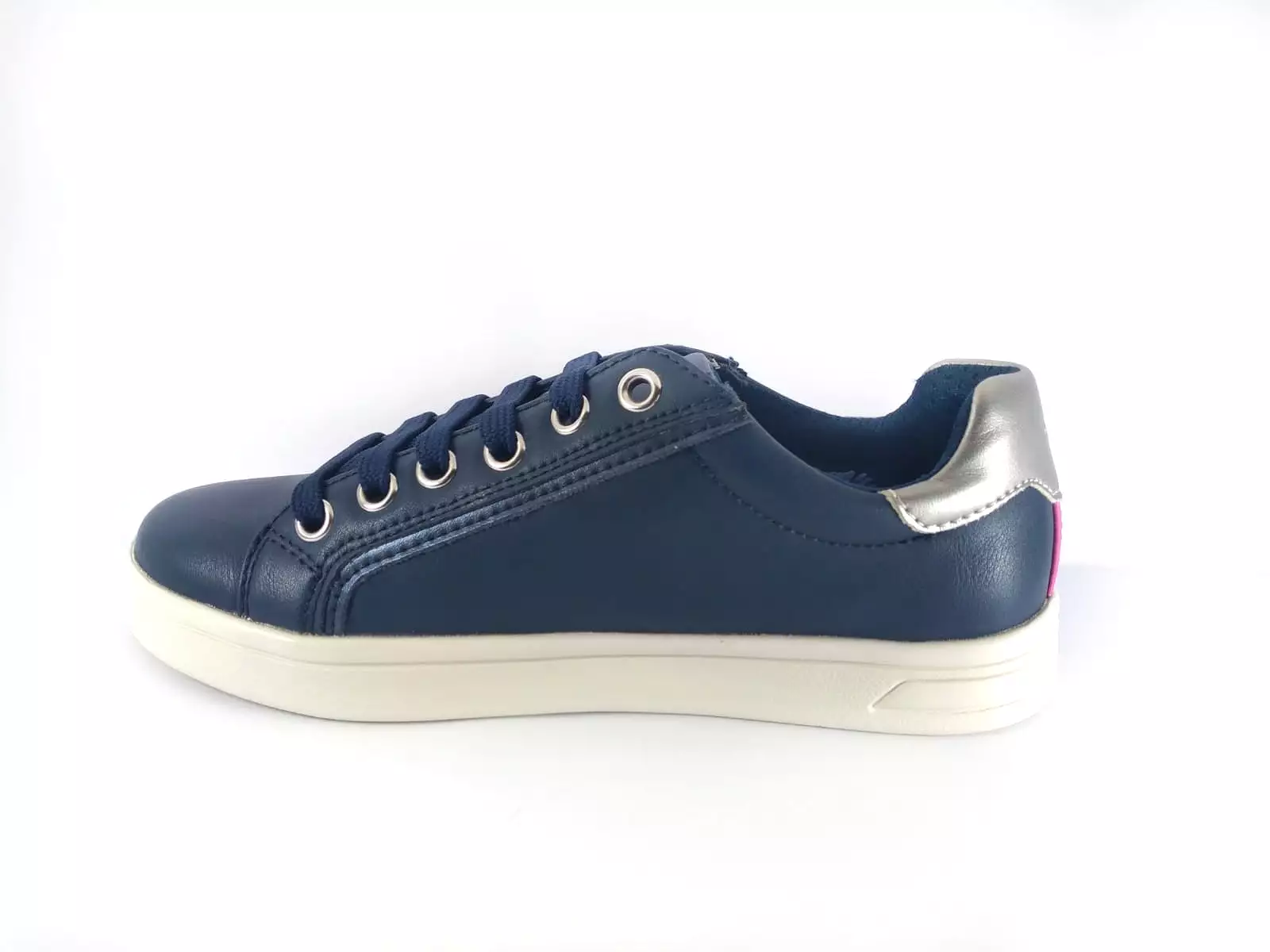 Geox DJrock Girls Navy Silver Leather Sneakers