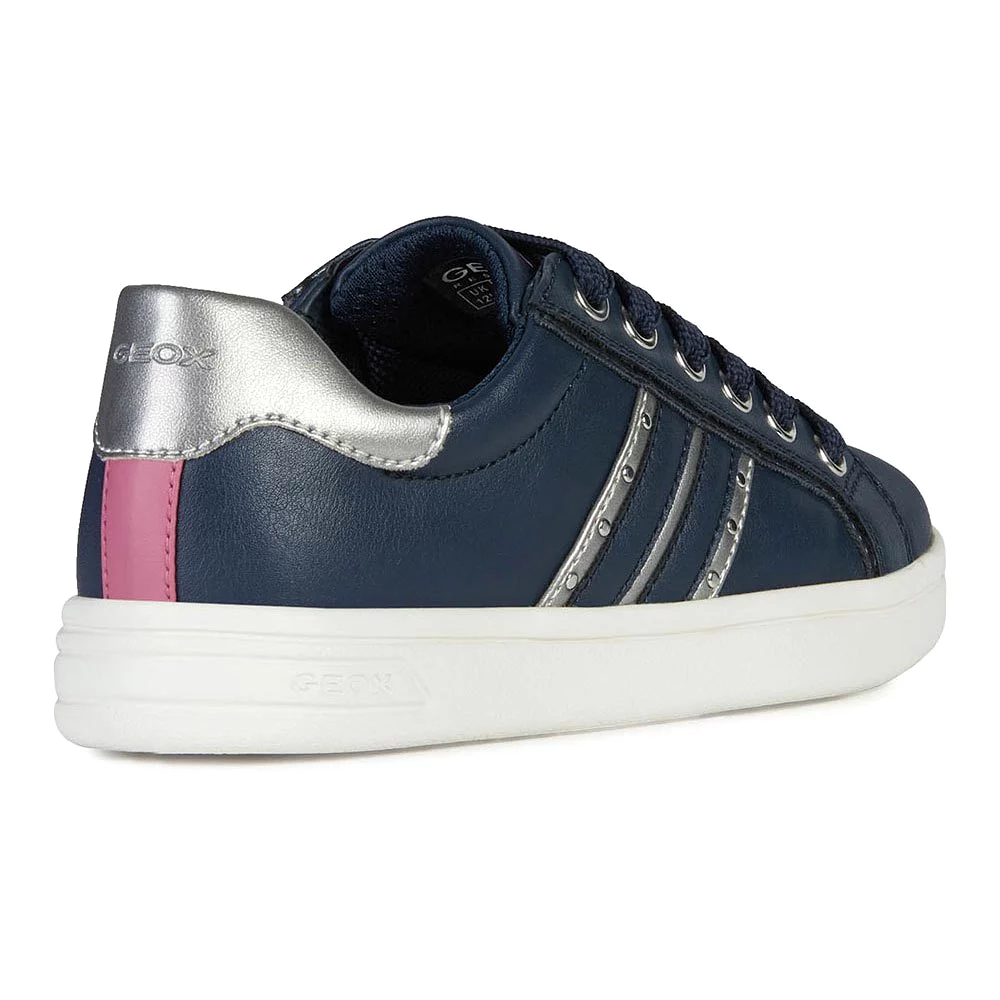 Geox DJrock Girls Navy Silver Leather Sneakers