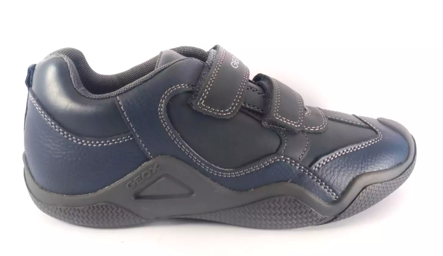 Geox J Wader Navy Grey Velcro Leather Sneakers