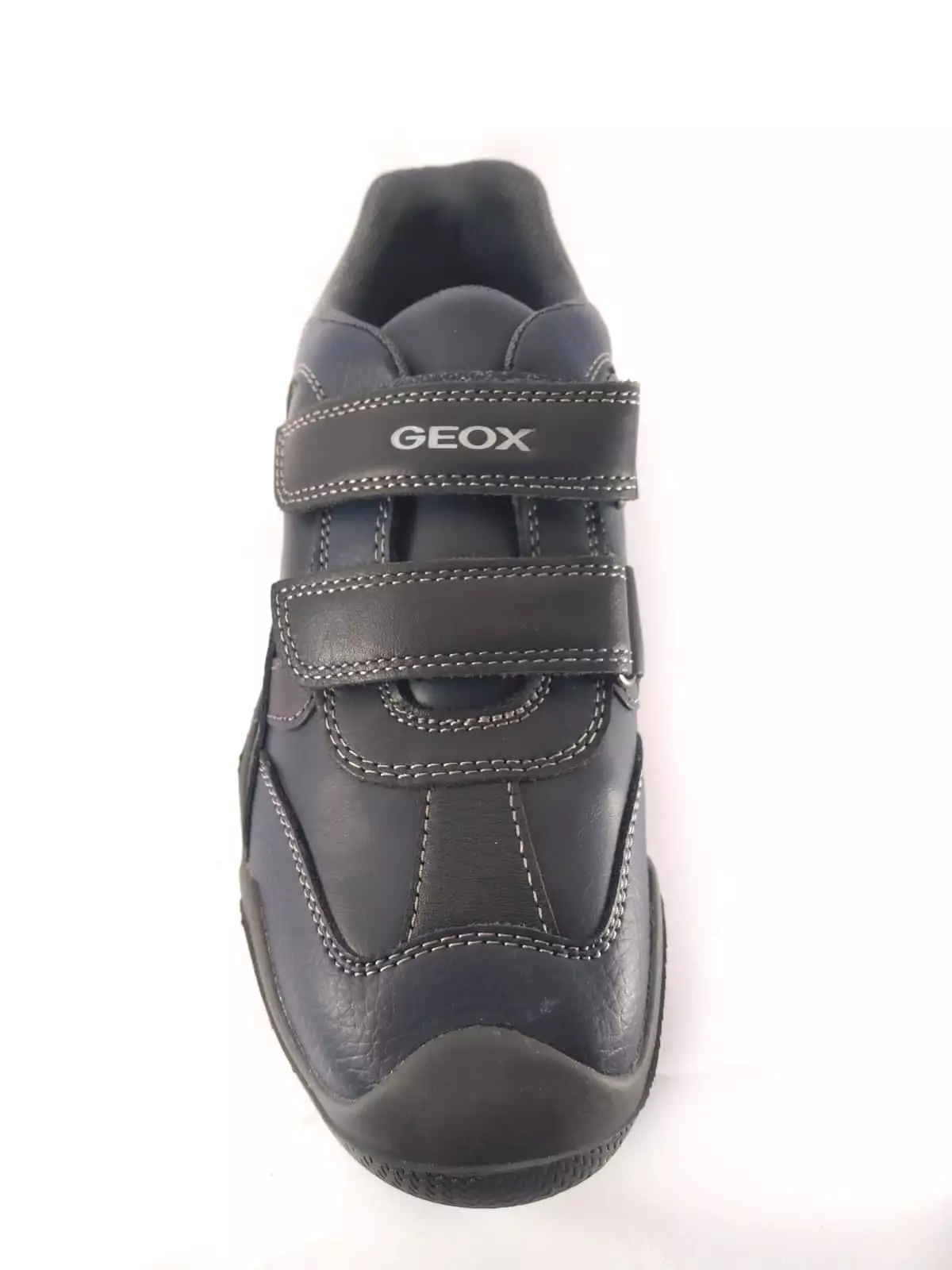 Geox J Wader Navy Grey Velcro Leather Sneakers