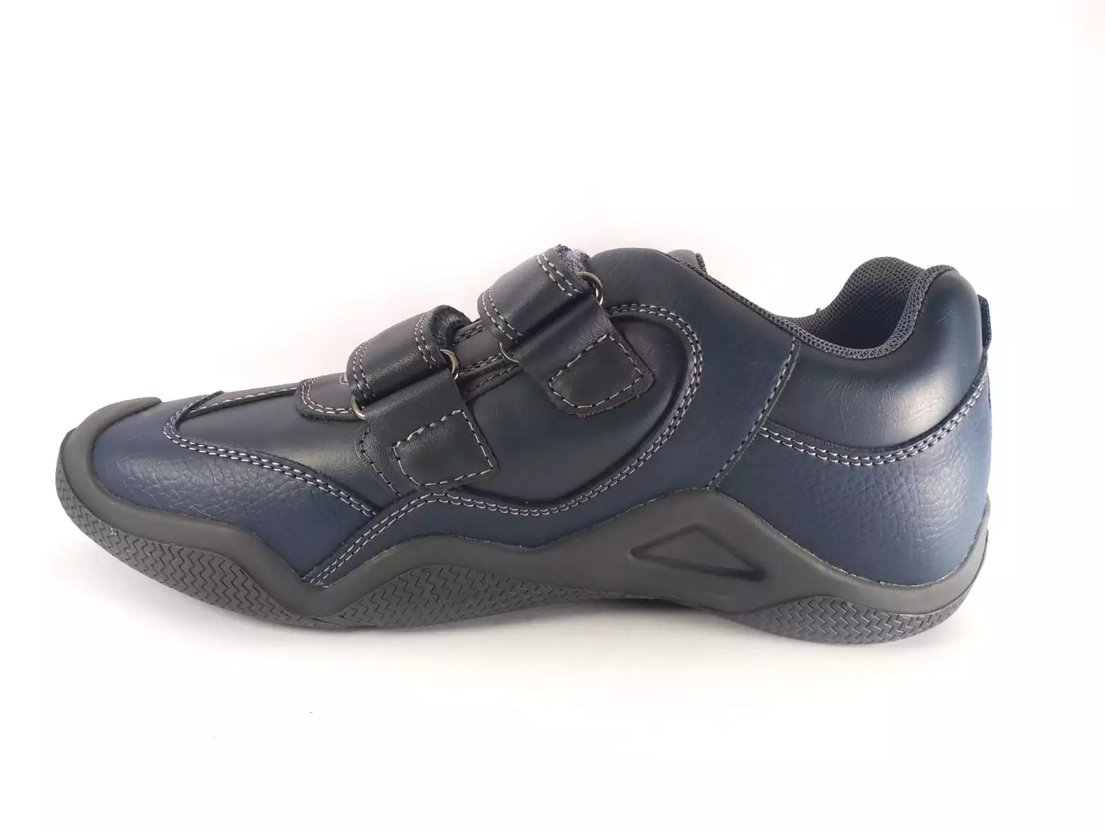 Geox J Wader Navy Grey Velcro Leather Sneakers