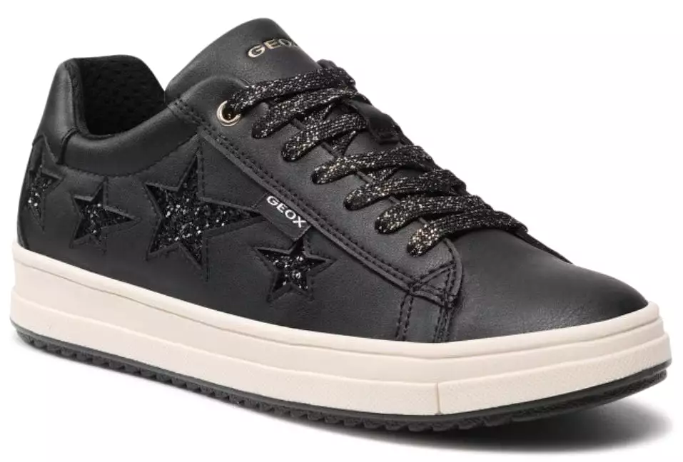 Geox Rebecca Black Star Leather Sneakers