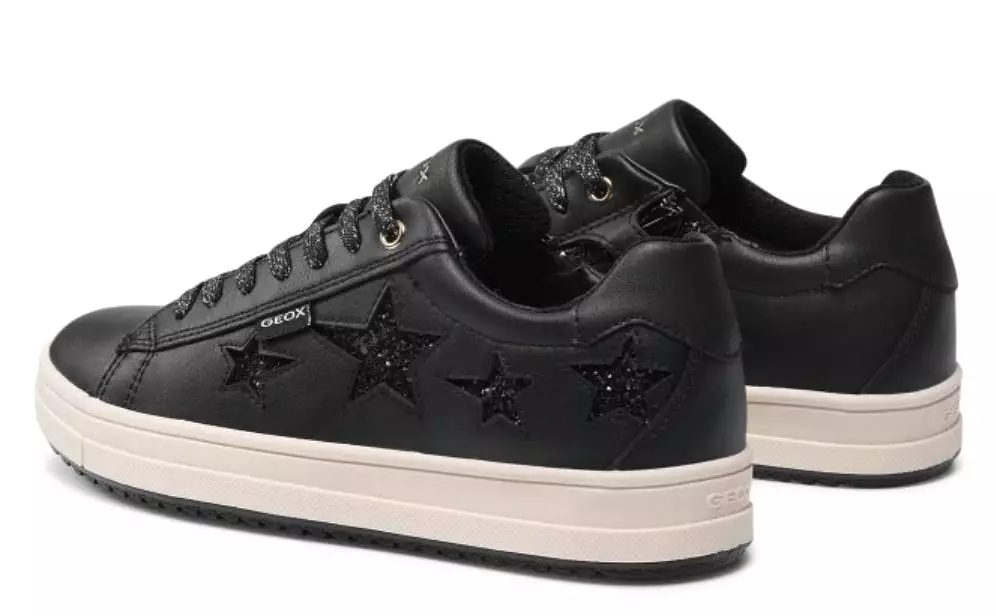 Geox Rebecca Black Star Leather Sneakers