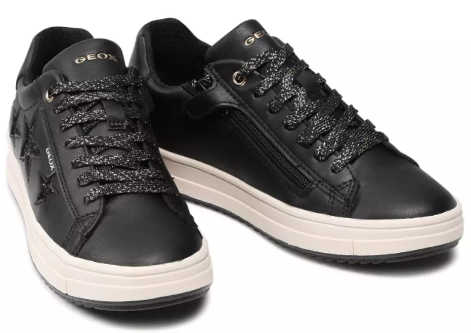 Geox Rebecca Black Star Leather Sneakers