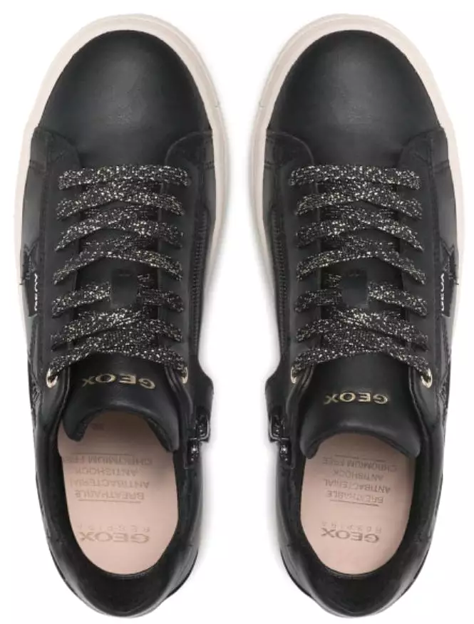 Geox Rebecca Black Star Leather Sneakers