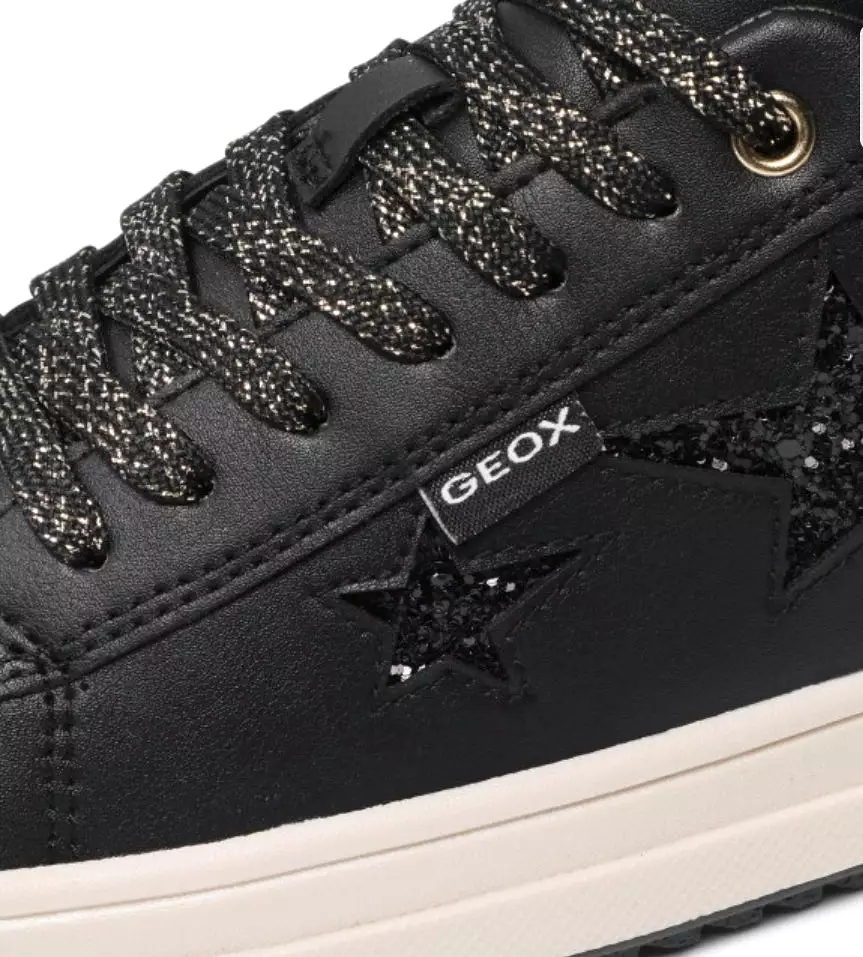 Geox Rebecca Black Star Leather Sneakers