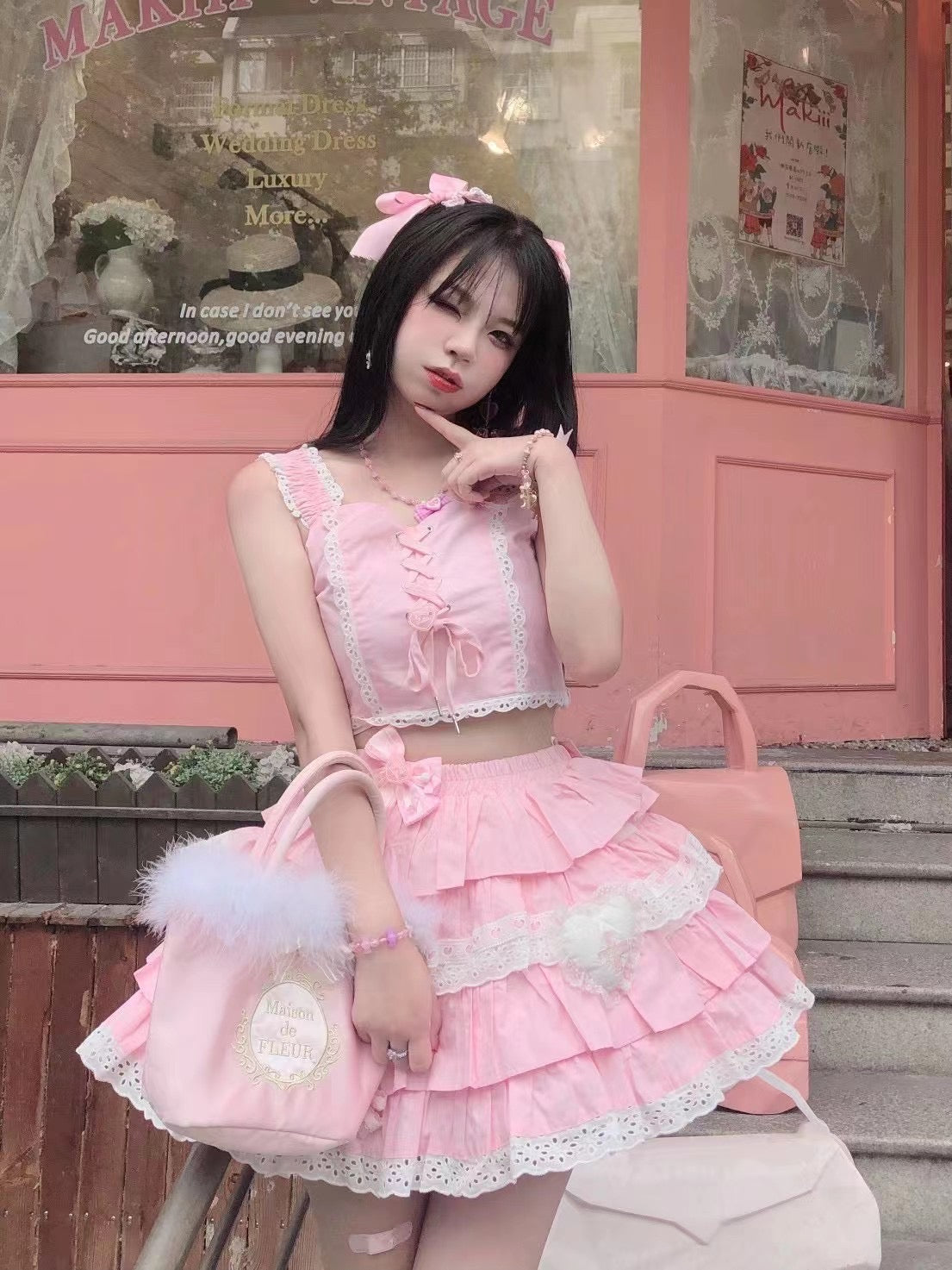 girls’ diary pink / yellow Lolita set