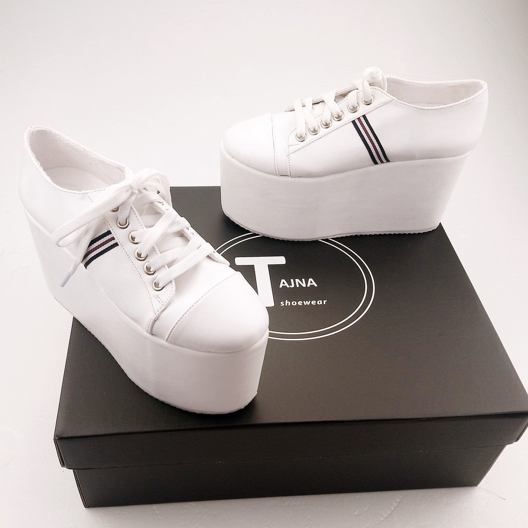 Lace Up White Sneakers Wedge Platform Shoes