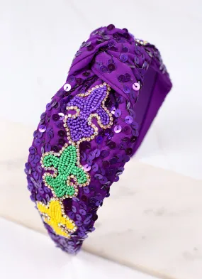 Life of the Mardi Sequin Headband PURPLE