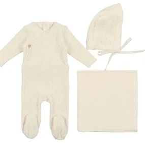 Lilette Ceam/Pink Dot Velour Layette Set