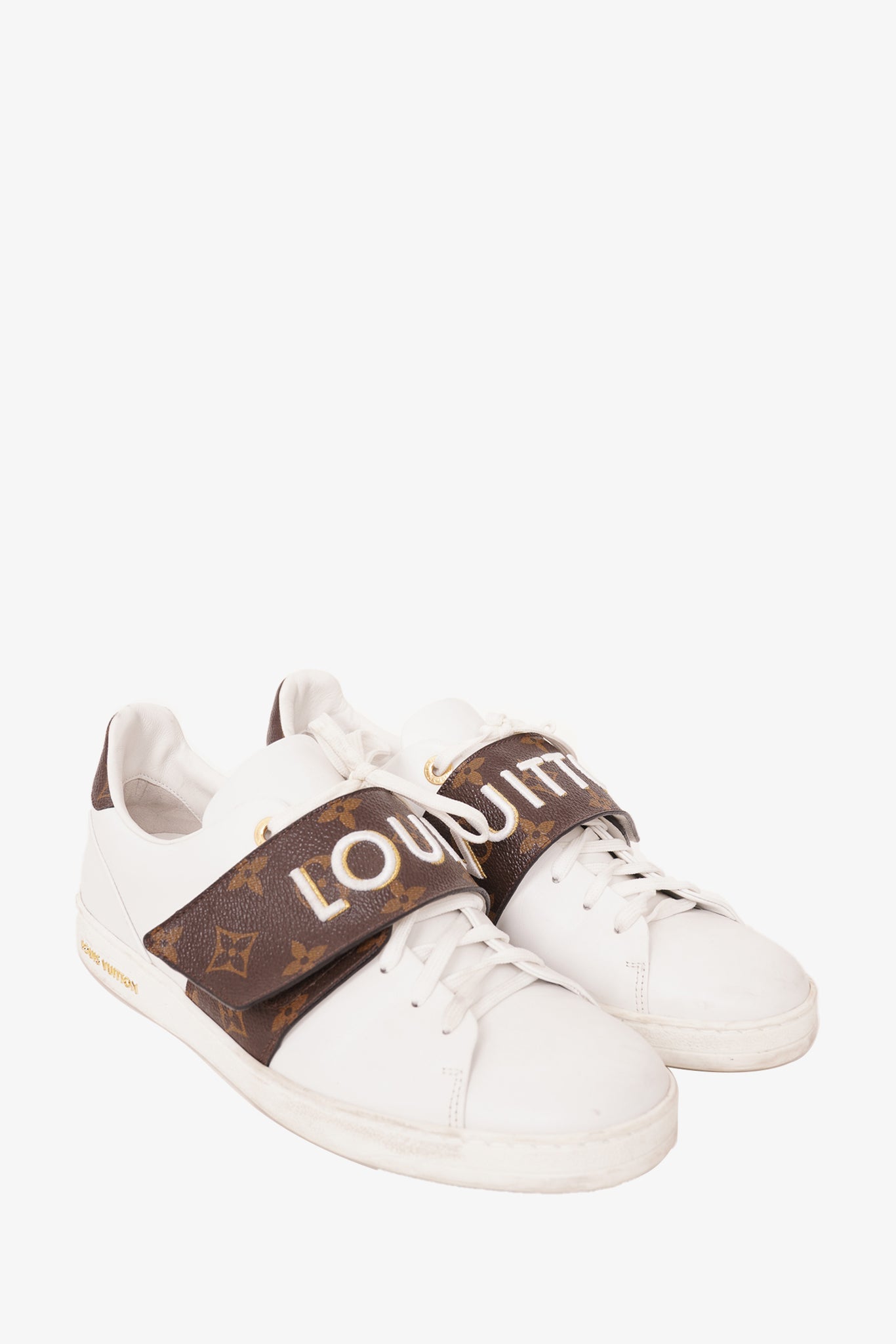 Louis Vuitton White Leather/Monogram Logo 'Frontrow' Low Top Sneakers Size 42