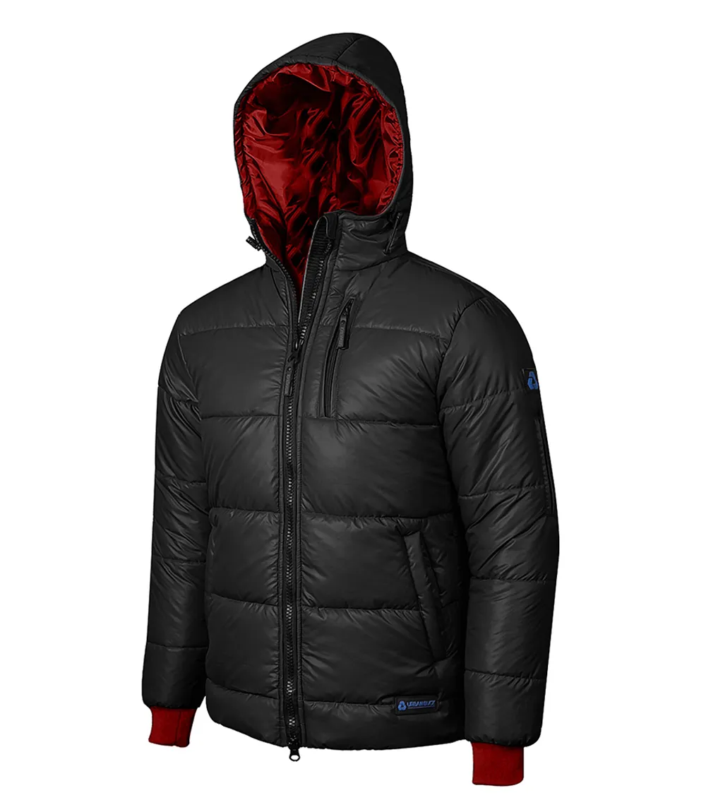 Men's Black Puffer Jacket with Hood - Down Insulation