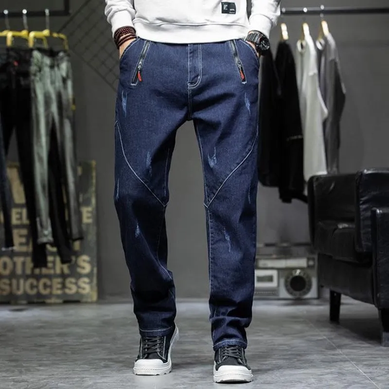 Men's Casual Style Solid Mid Waist Hip Hop Baggy Denim Harem Pants