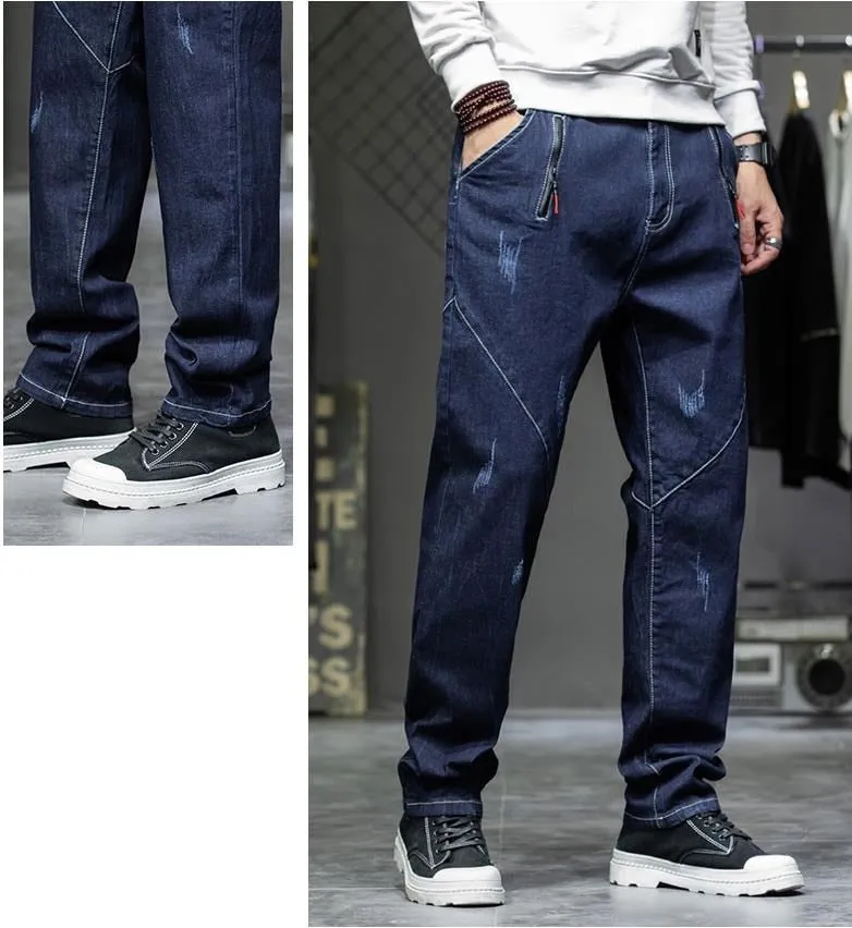 Men's Casual Style Solid Mid Waist Hip Hop Baggy Denim Harem Pants