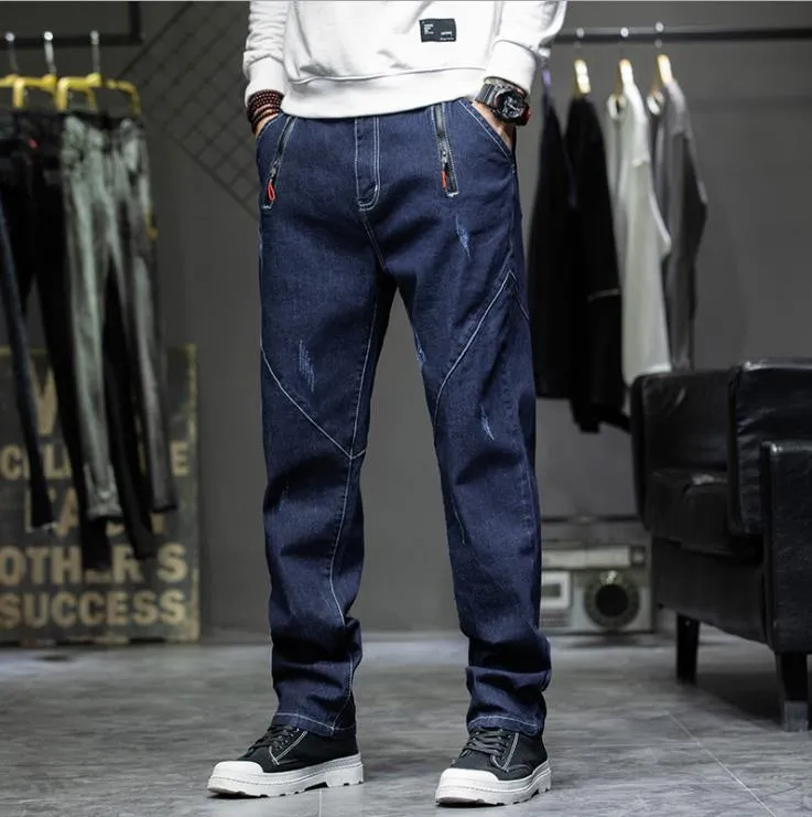 Men's Casual Style Solid Mid Waist Hip Hop Baggy Denim Harem Pants