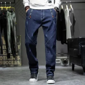 Men's Casual Style Solid Mid Waist Hip Hop Baggy Denim Harem Pants