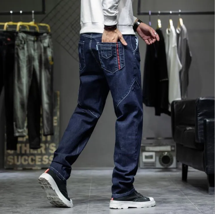 Men's Casual Style Solid Mid Waist Hip Hop Baggy Denim Harem Pants