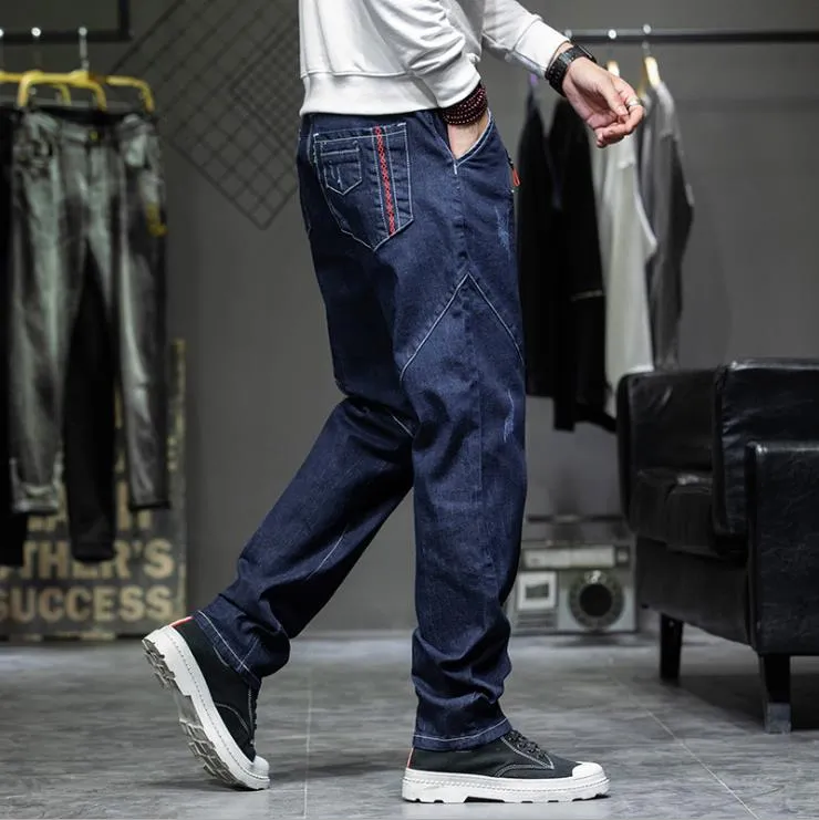 Men's Casual Style Solid Mid Waist Hip Hop Baggy Denim Harem Pants