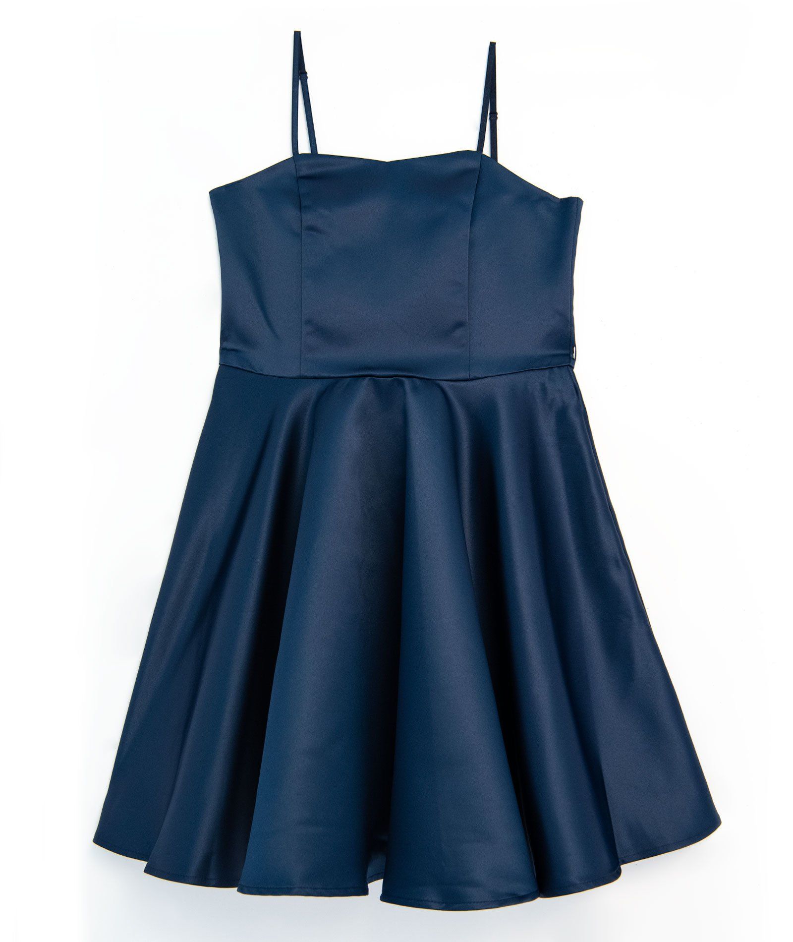 Navy Satin Fit and Flare Dress