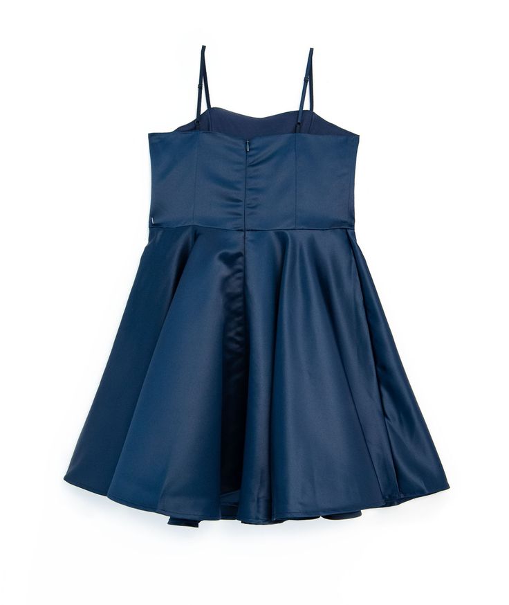 Navy Satin Fit and Flare Dress