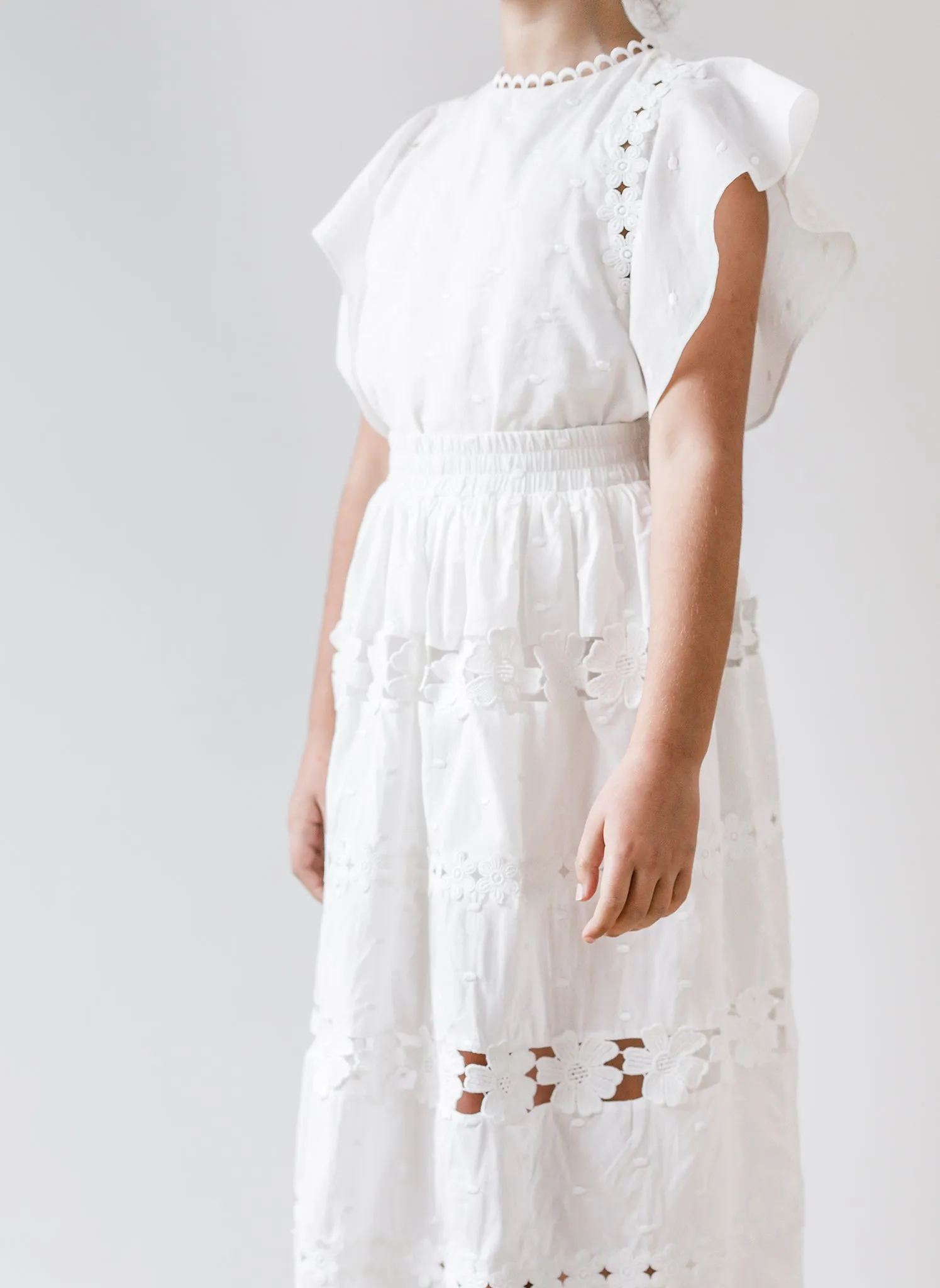 Petite Amalie Daisy Chain Skirt in White