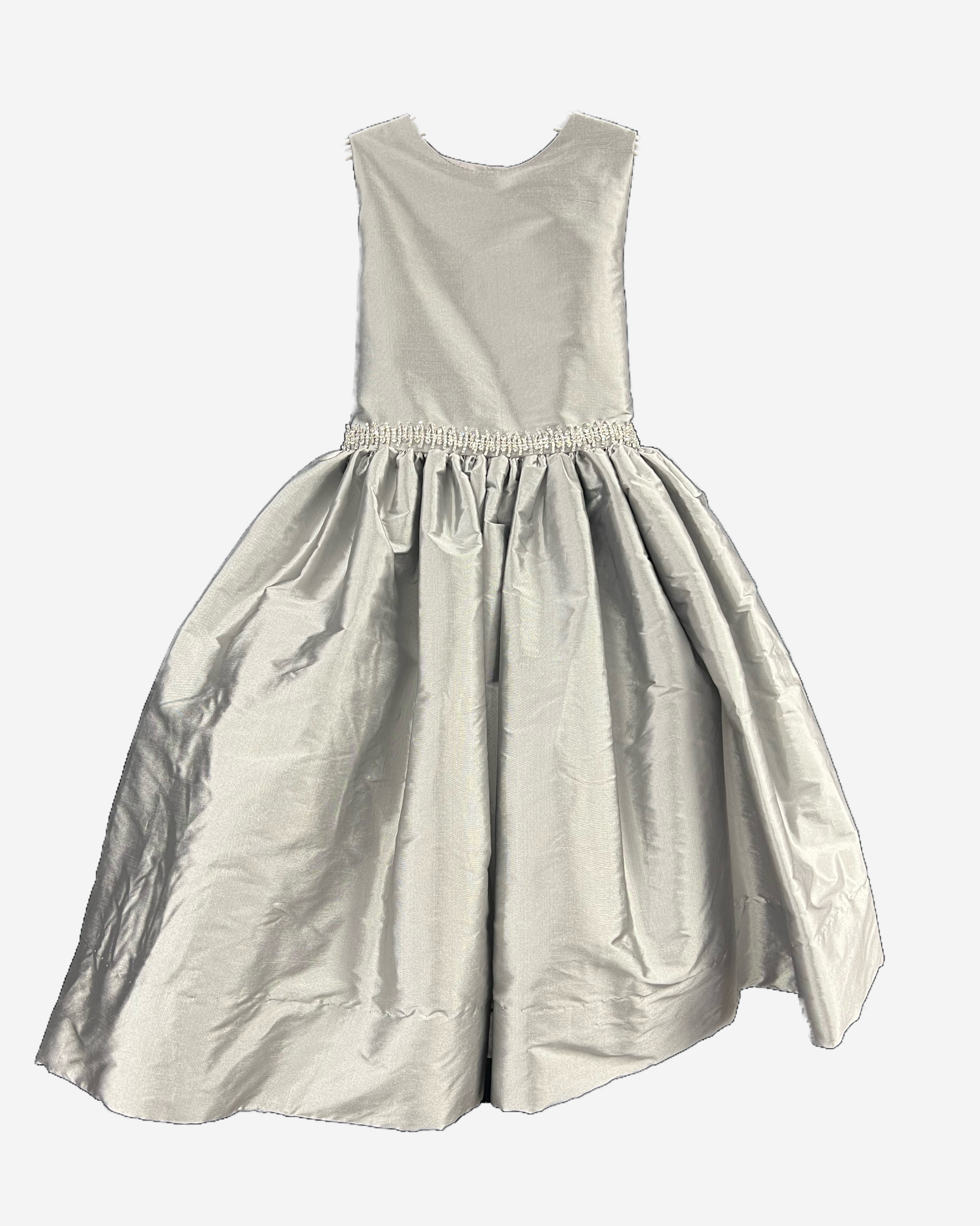 Silver faux silk with sparkle belt dress