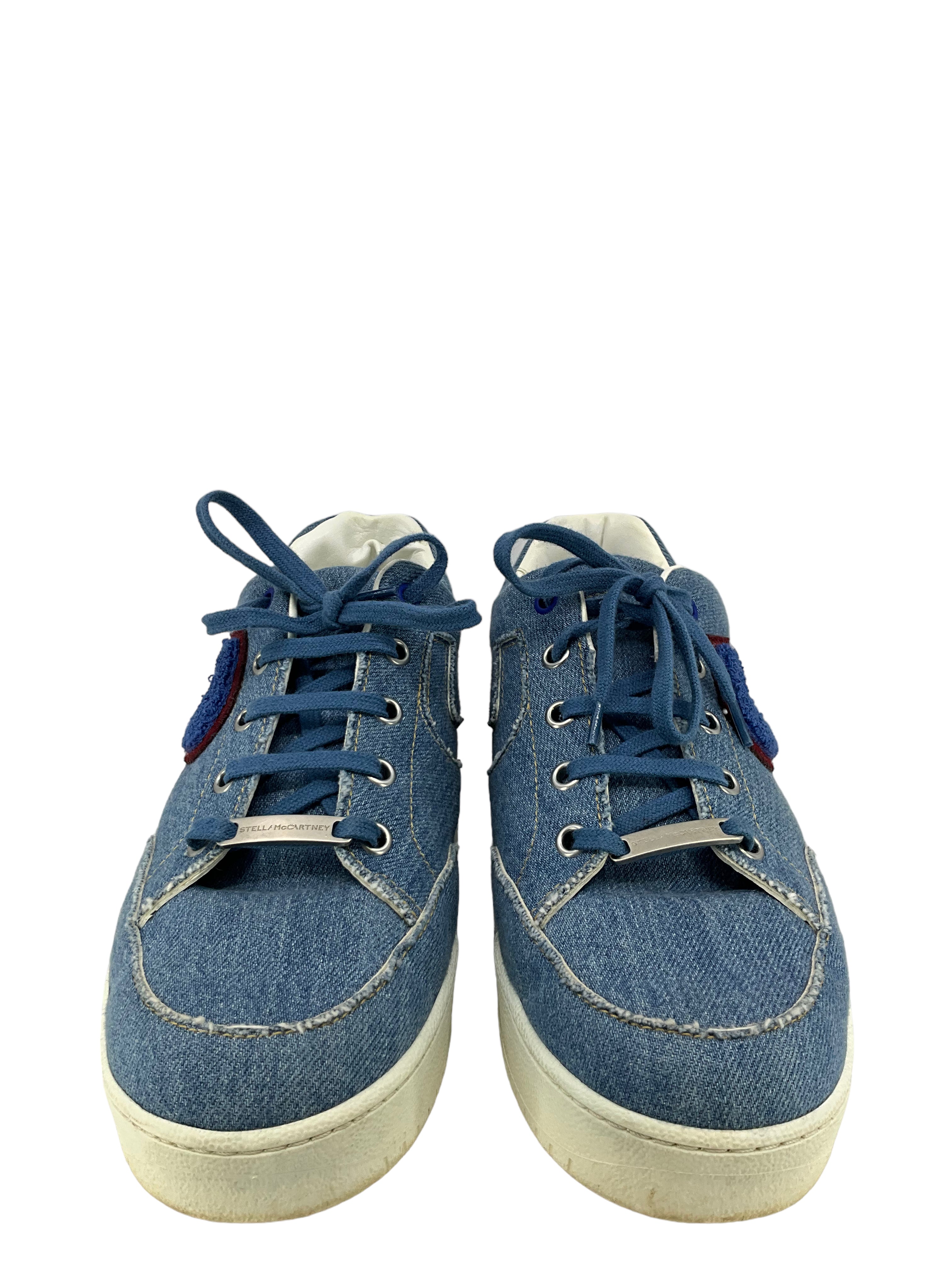 Stella McCartney Blue Denim Embroidered Logo Low Top Sneakers Size 8