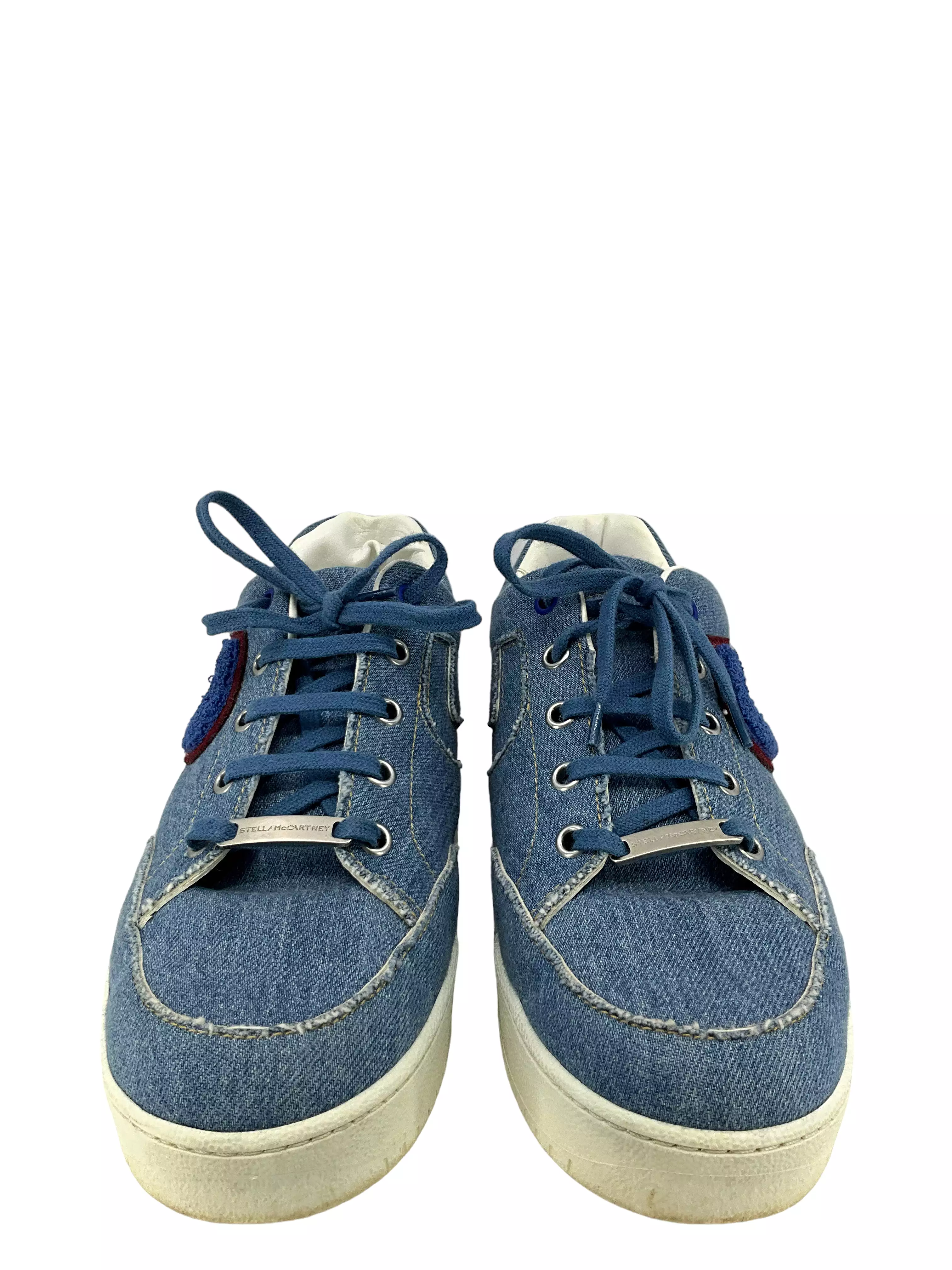 Stella McCartney Blue Denim Embroidered Logo Low Top Sneakers Size 8