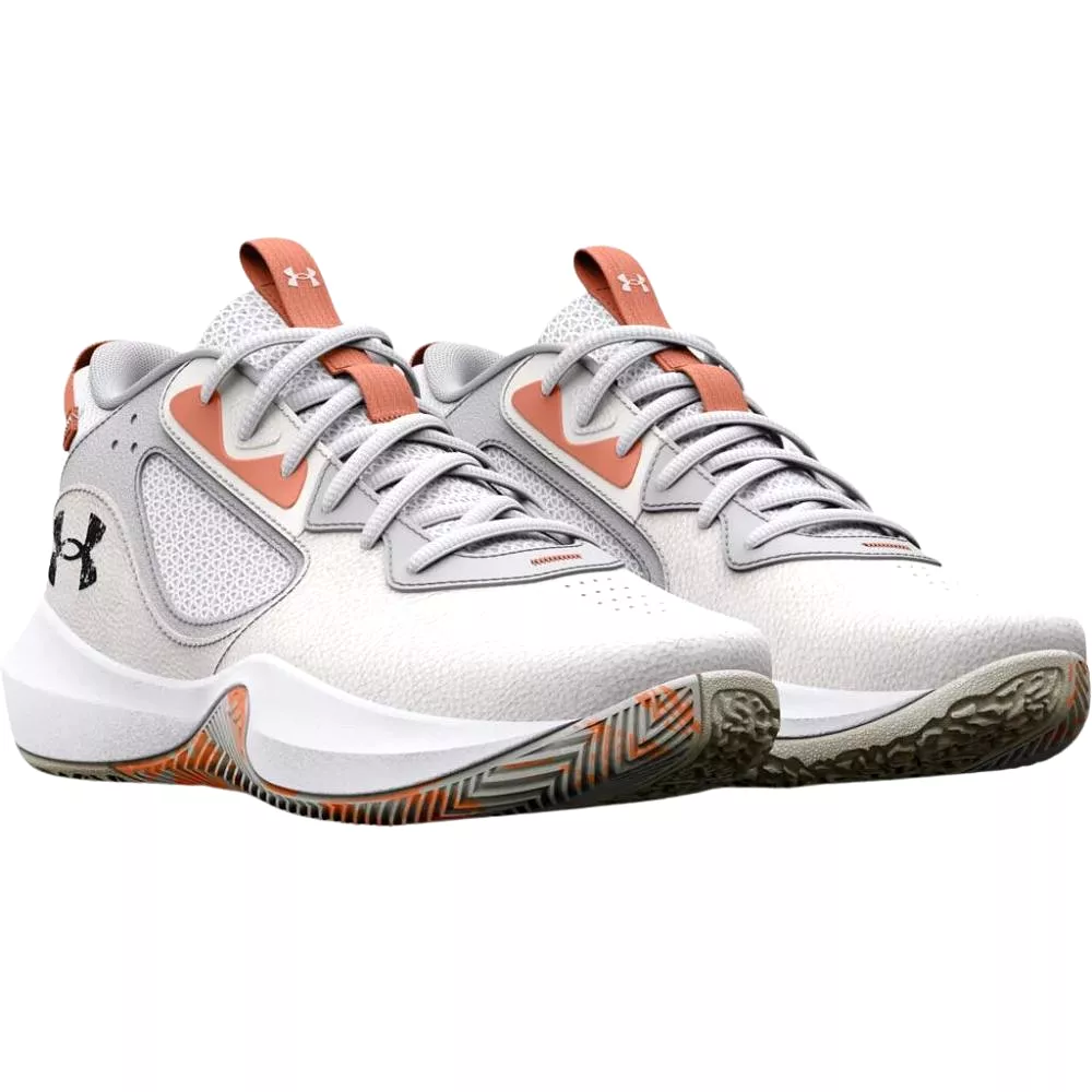 Under Armour Adult UA Lockdown 6 Basketball Shoes - White/Bubble Peach/Black