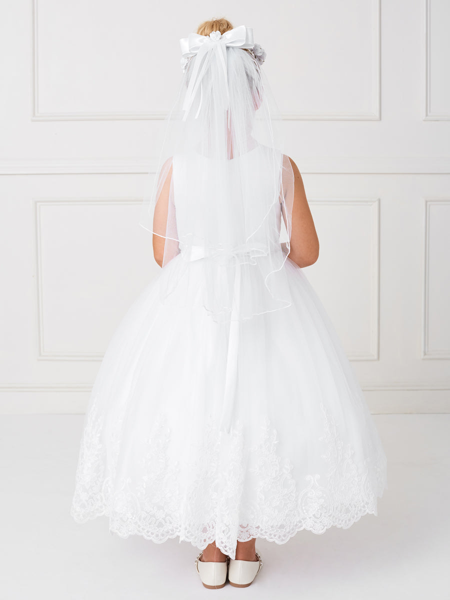 White lace illusion communion dress