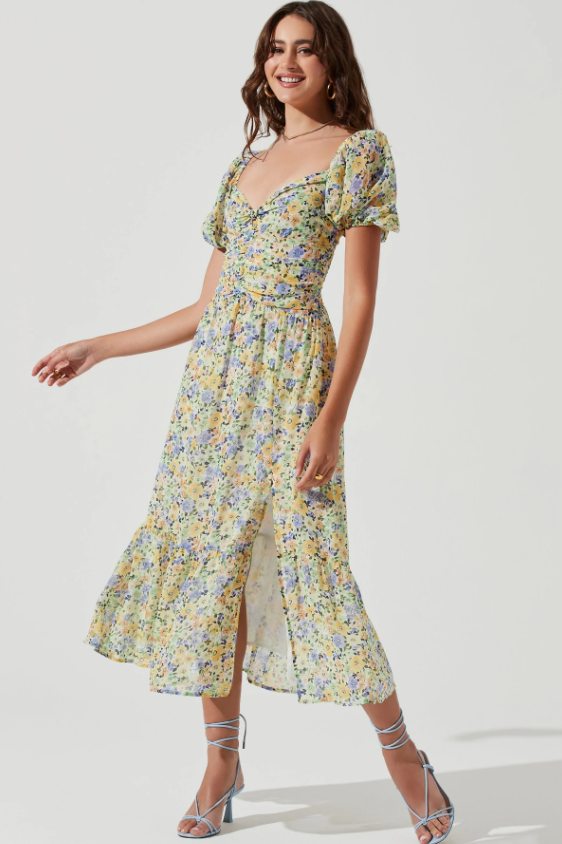 Yellow green floral Irma dress