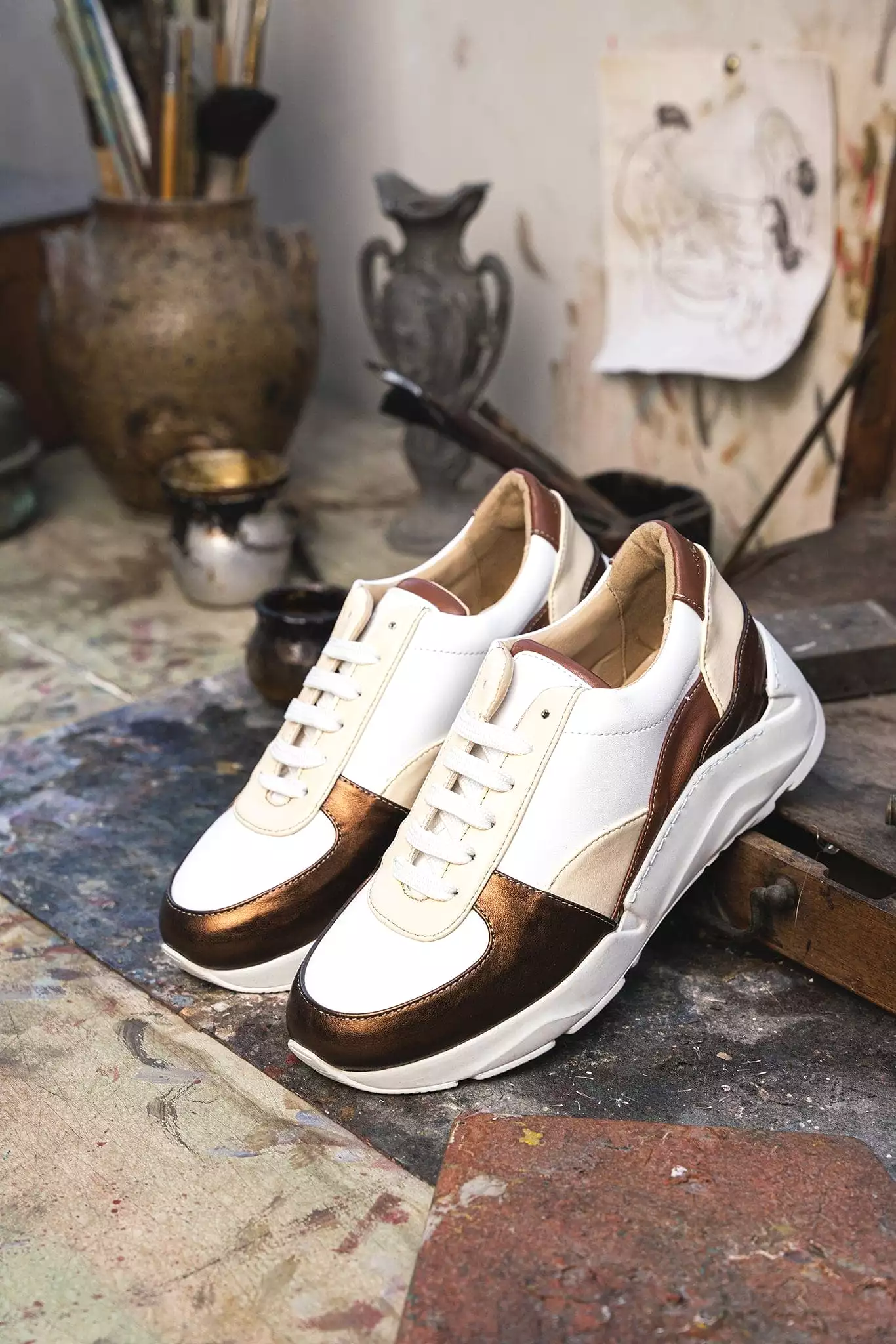 Zigzag Vegan Leather Sneakers | Cappuccino